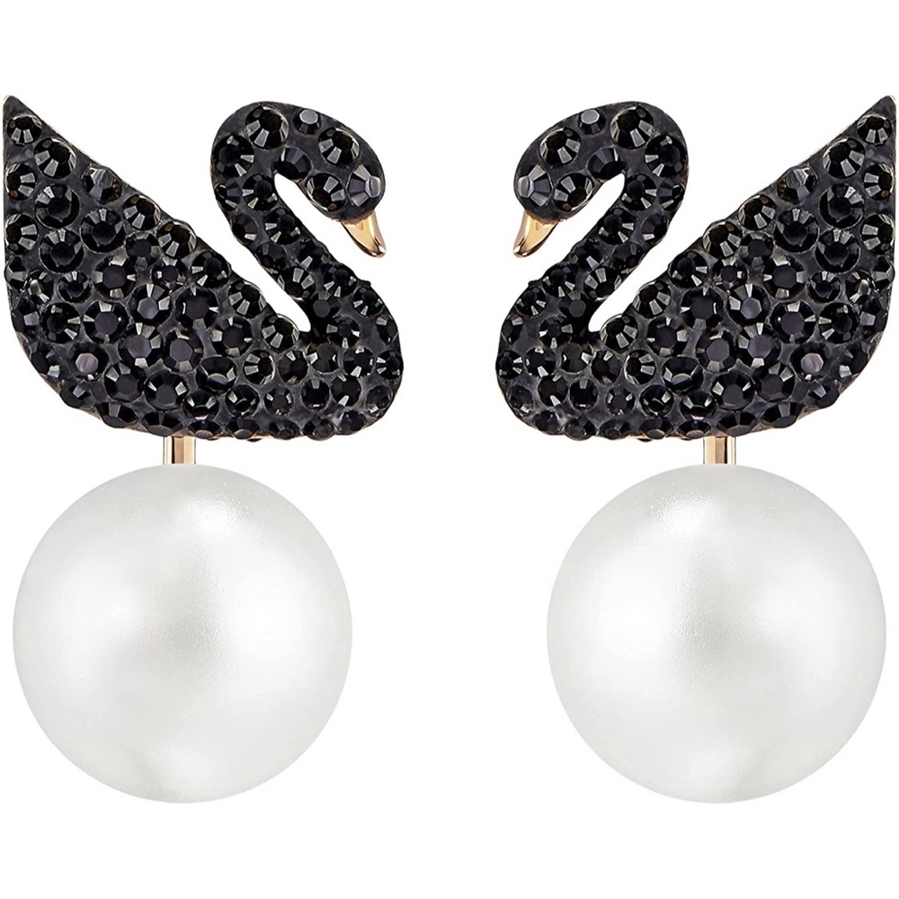 Swarovski Black Crystal Swan Earrings